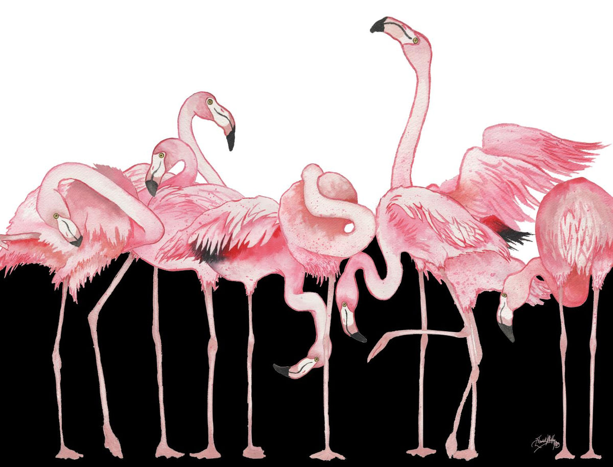 Black And White Meets Flamingos By Elizabeth Medley (Small) Giclee Canvas