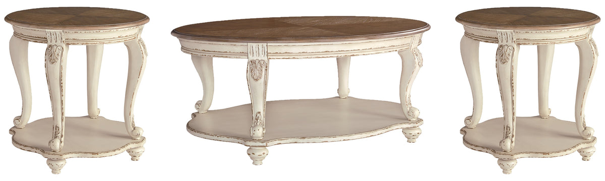Realyn Coffee Table with 2 End Tables