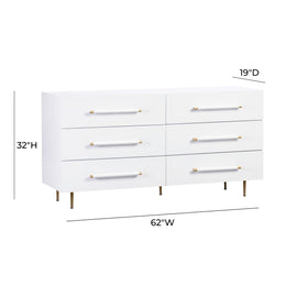 Trident White 6 Drawer Dresser - UK