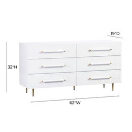 Trident White 6 Drawer Dresser