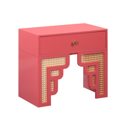 Suzie Coral Pink & Rattan Nightstand - UK