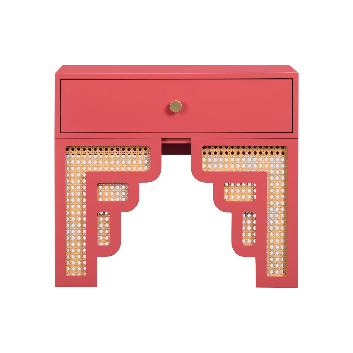 Suzie Coral Pink & Rattan Nightstand - UK