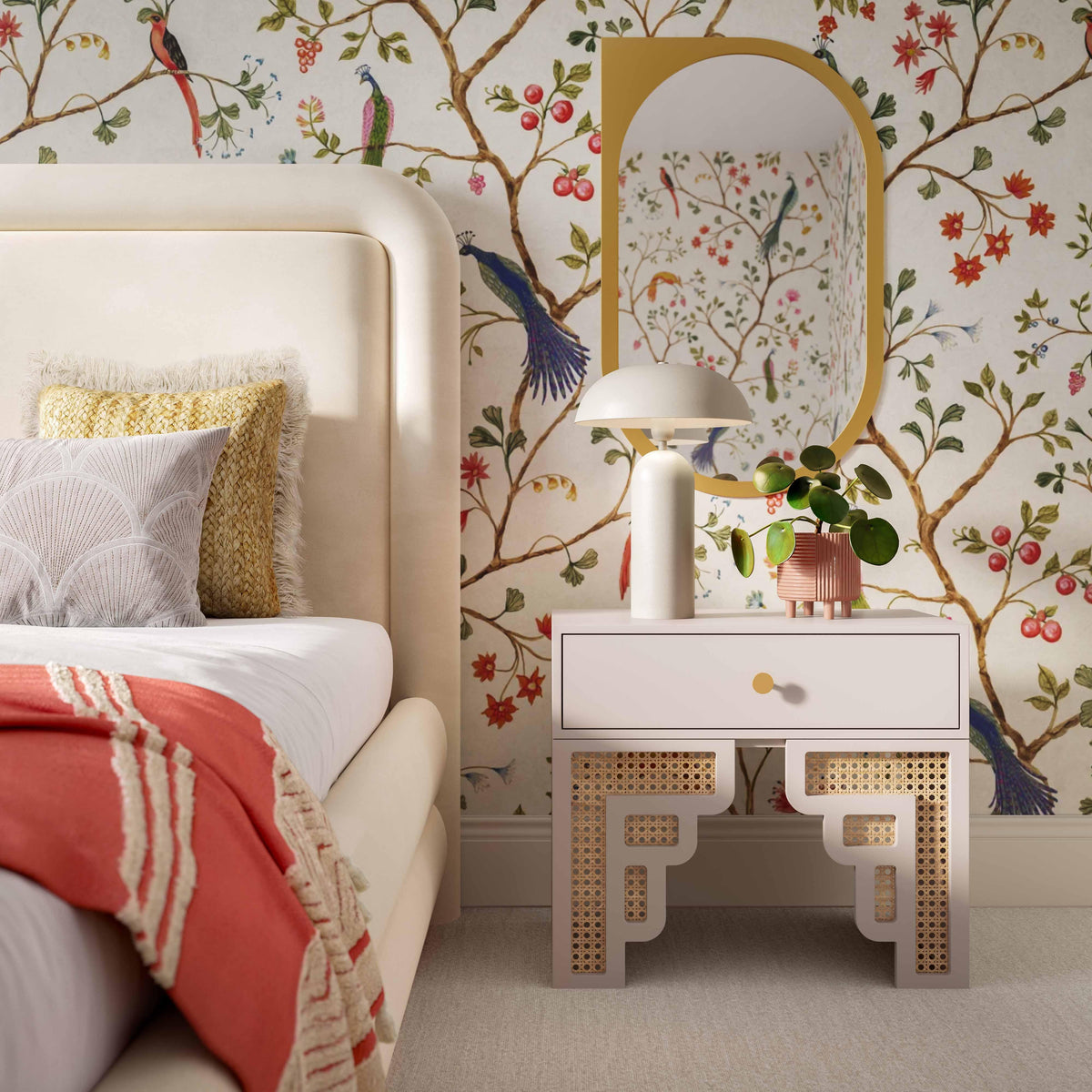 Suzie Cream & Rattan Nightstand - UK