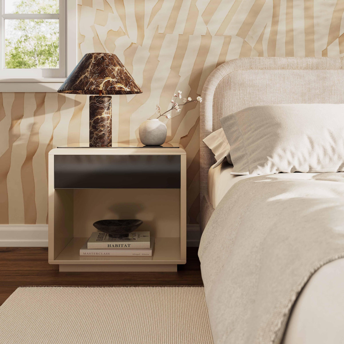 Martha Taupe Mirrored Nightstand
