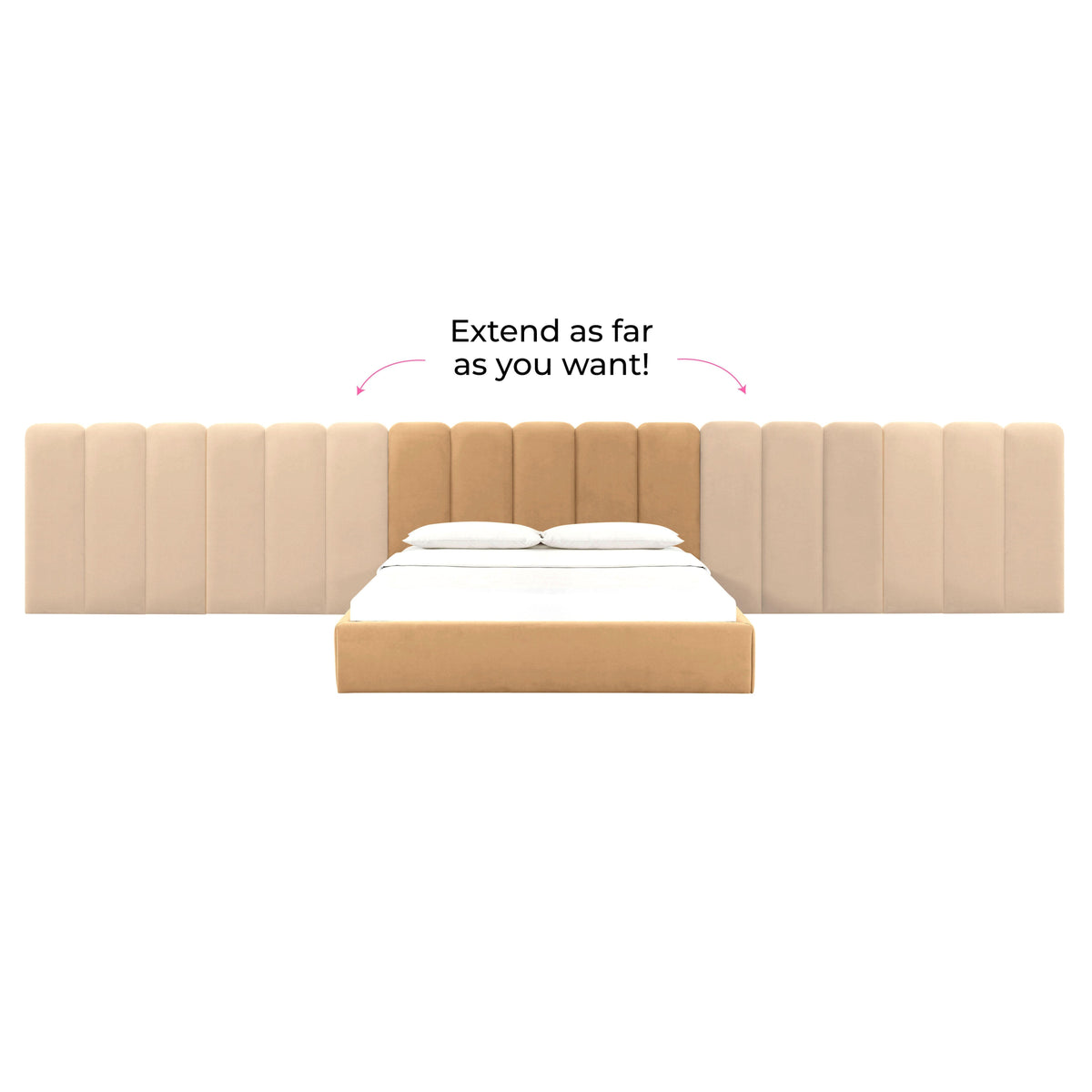 Palani Honey Velvet Queen Bed with Wings