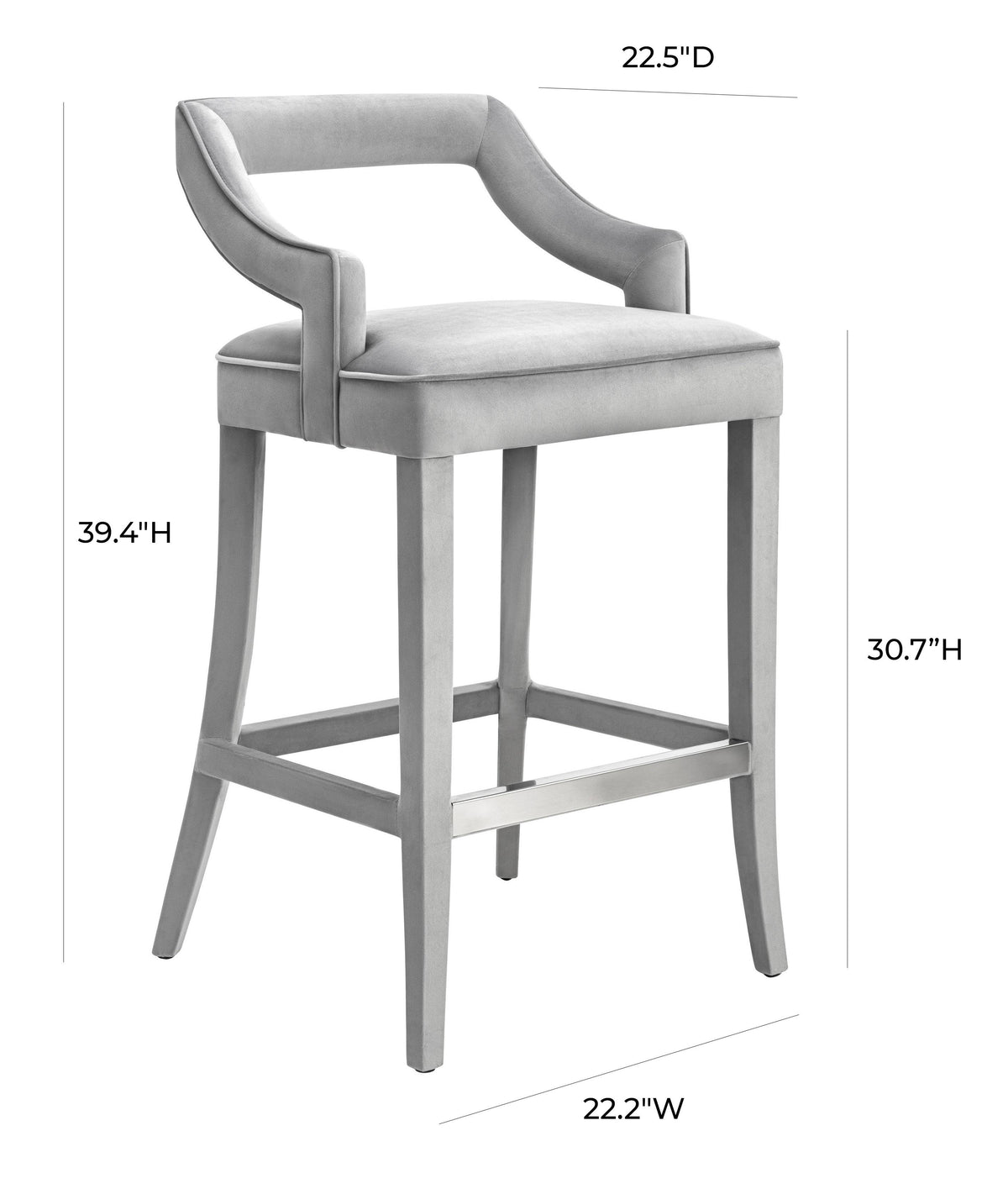 Tiffany Grey Velvet Bar Stool