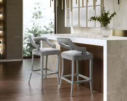 Tiffany Grey Velvet Counter Stool - UK