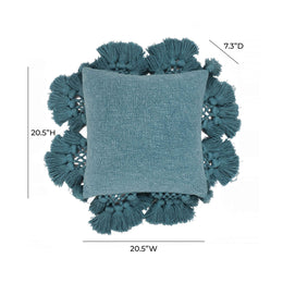 Stone Washed Denim Blue Cotton Tasseled Pillow
