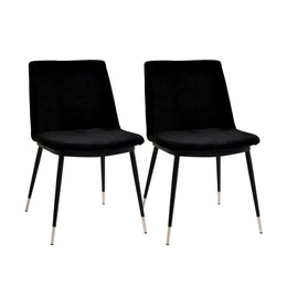 Evora Black Velvet Chair - Silver Legs (Set of 2)