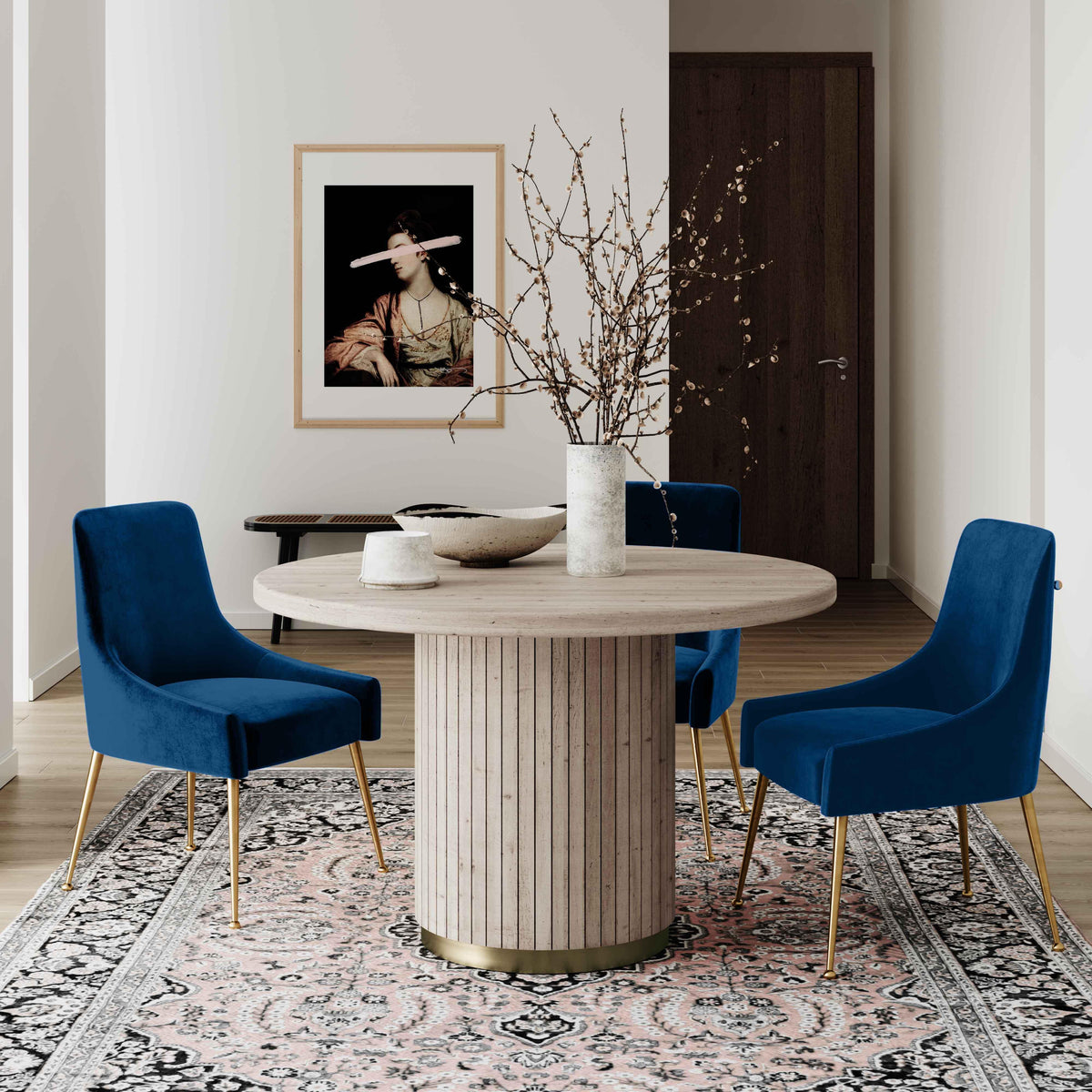 Beatrix Navy Velvet Side Chair - UK