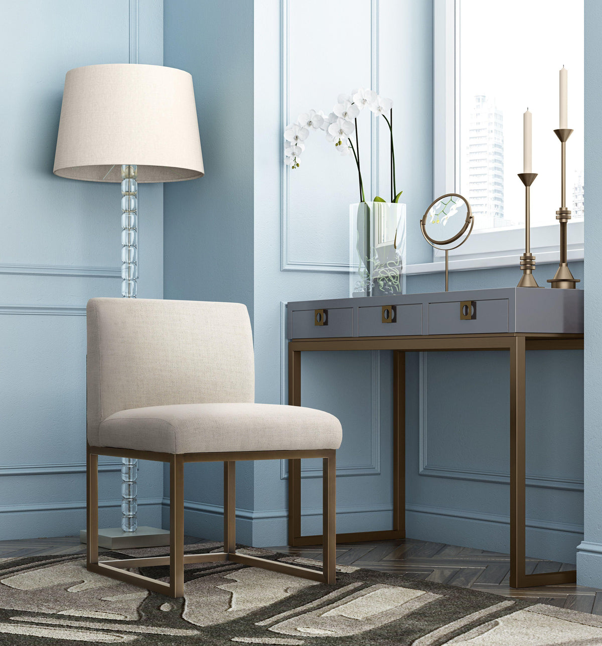 Haute Beige Linen Chair in Brass - UK