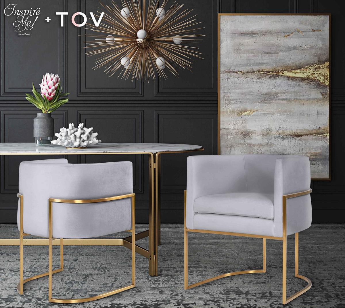 Giselle Grey Velvet Dining Chair with Gold Leg - UK