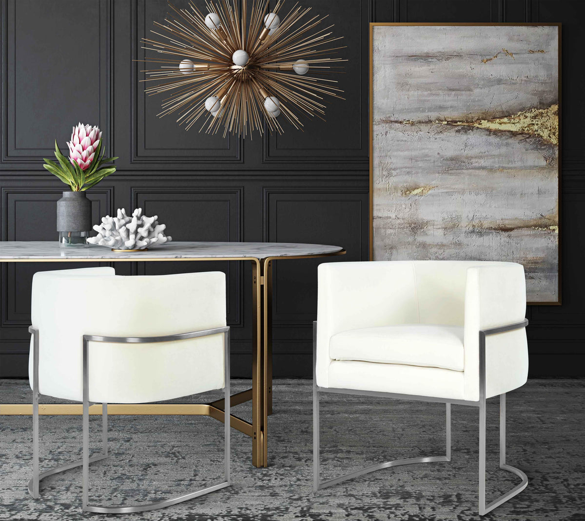 Giselle Cream Velvet Dining Chair Silver Leg - UK
