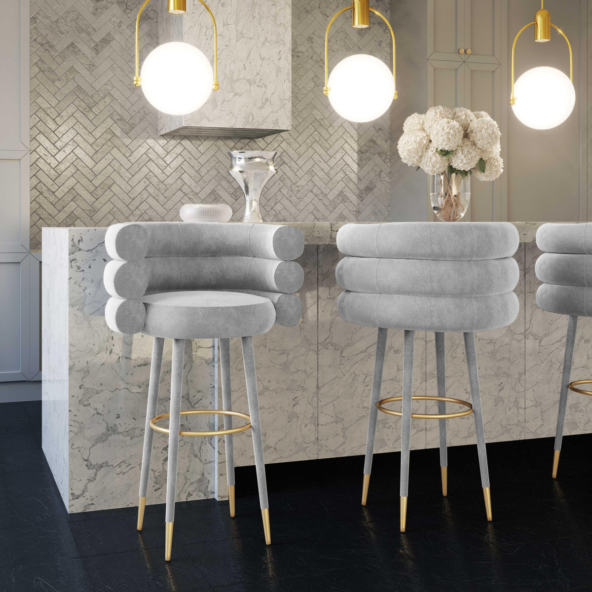 Betty Grey Velvet Counter Stool - UK