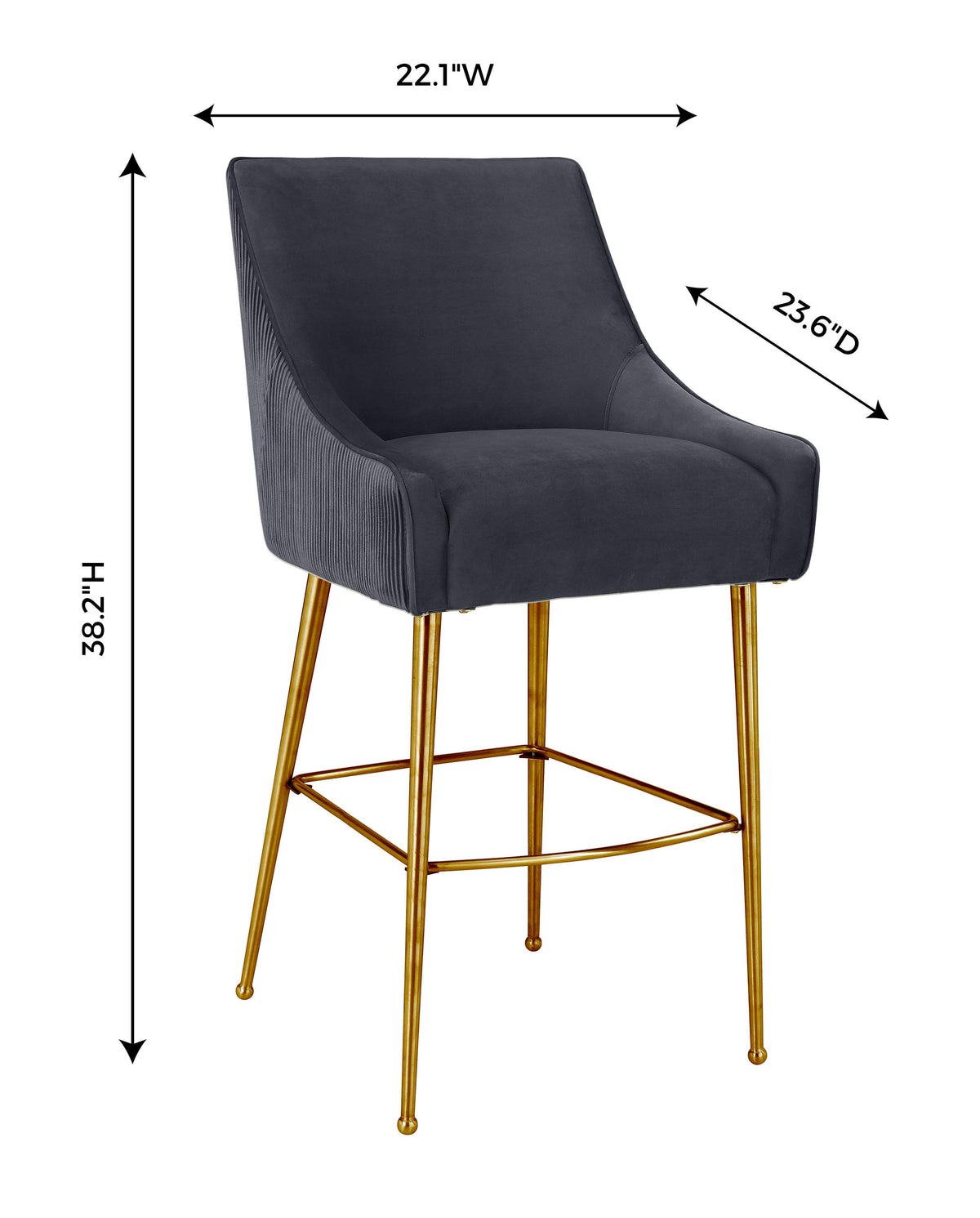Beatrix Pleated Dark Grey Velvet Counter Stool