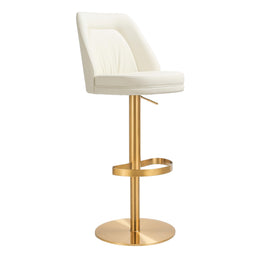Maven Cream Performance Vegan Leather and Gold Adjustable Swivel Stool