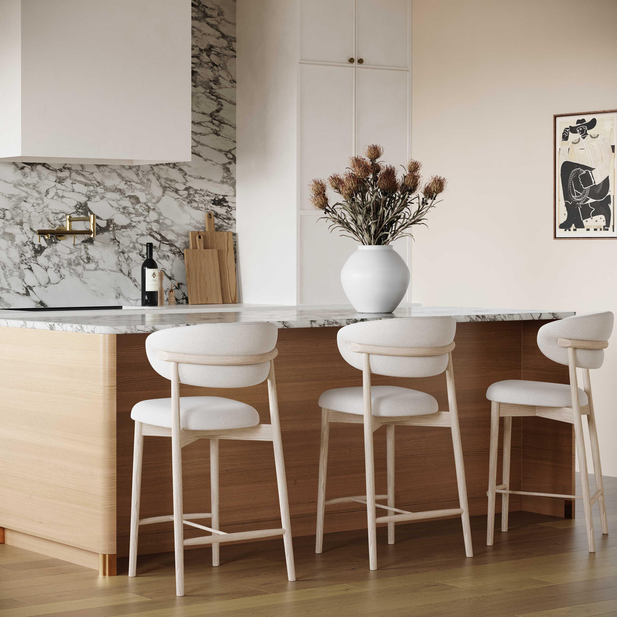 Zinea Cream Performance Textured Velvet Counter Stool