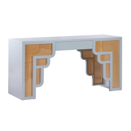 Suzie Pastel Blue & Rattan Executive Desk - UK