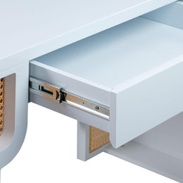 Suzie Pastel Blue & Rattan Executive Desk - UK