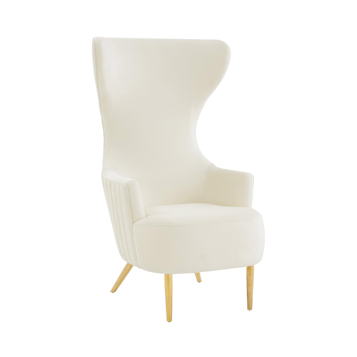 Julia Cream Velvet Channel Tufted Wingback Chair - UK