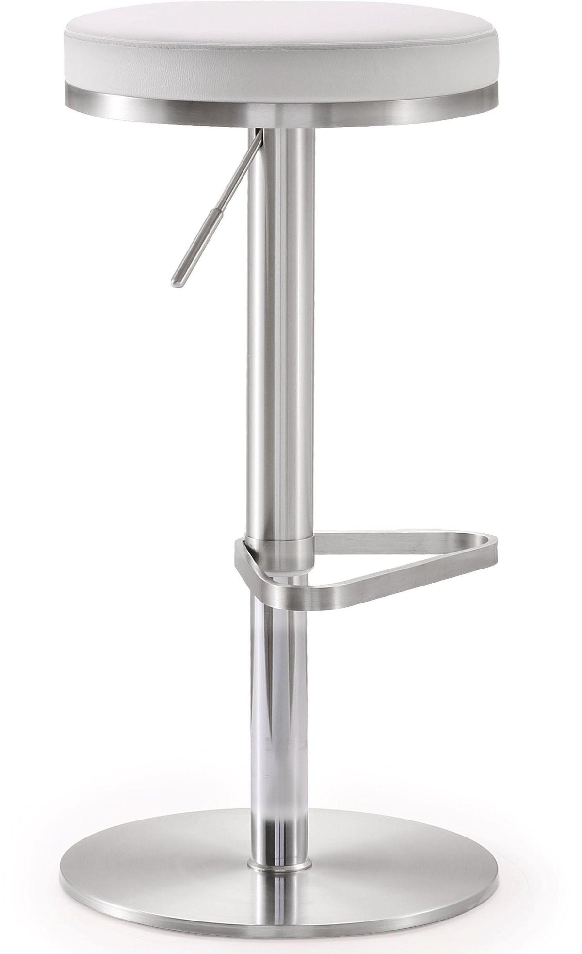 Fano White Performance Vegan Leather and Stainless Steel Adjustable Barstool