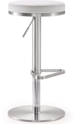 Fano White Performance Vegan Leather and Stainless Steel Adjustable Barstool