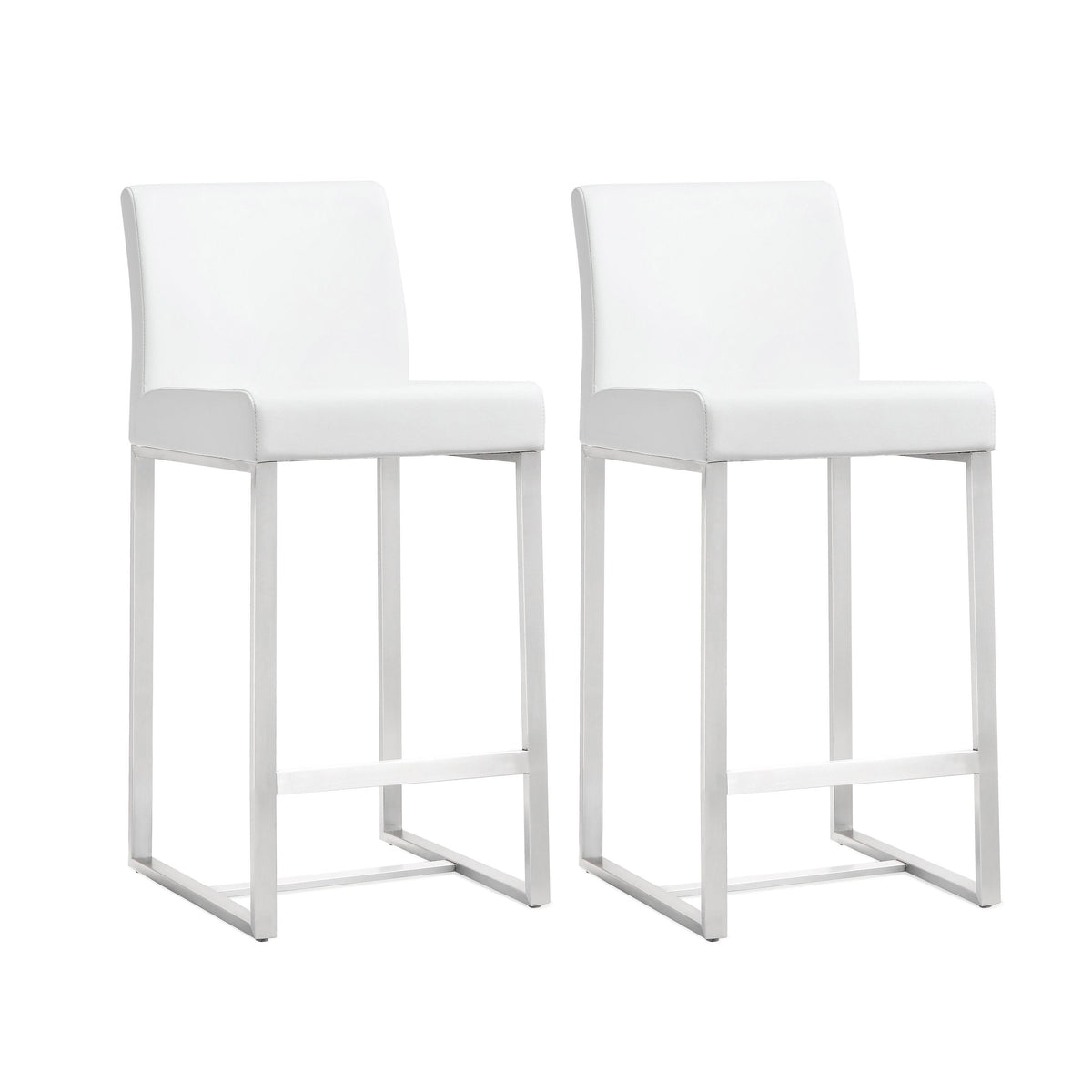 Denmark White Performance Vegan Leather and Stainless Steel Counter Stool - Set of 2