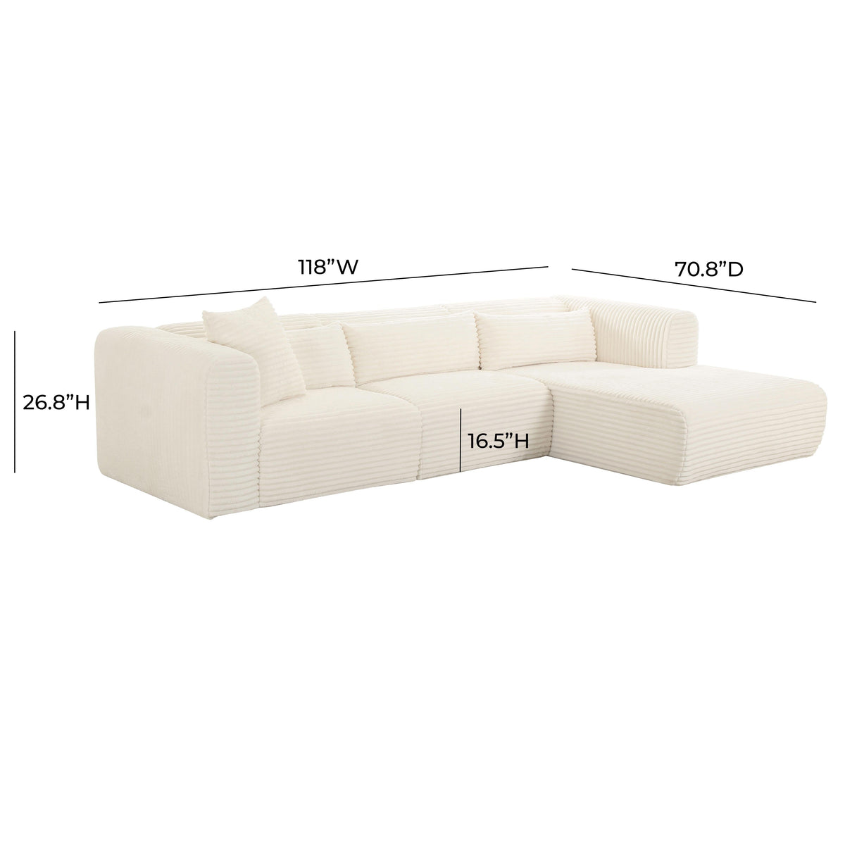 Tarra Fluffy Oversized Cream Corduroy Modular RAF Sectional - UK
