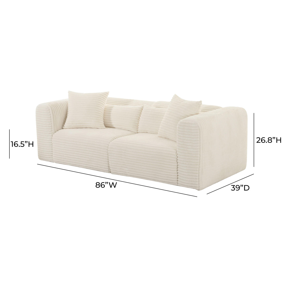 Tarra Fluffy Oversized Cream Corduroy Modular Loveseat - UK
