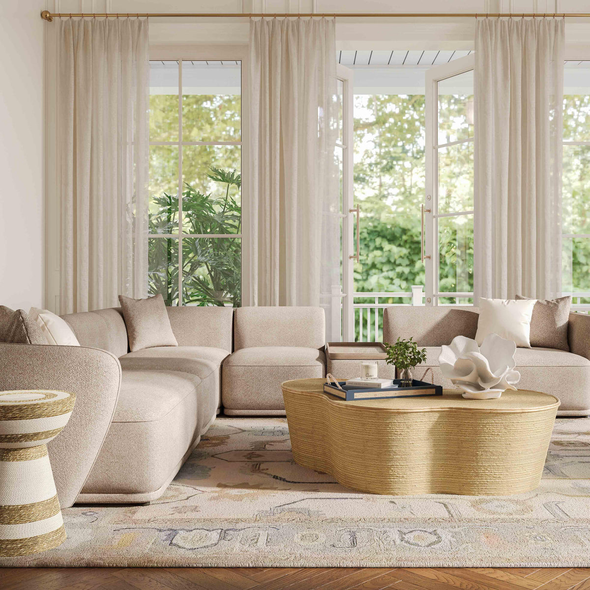 Sylvie Cream Boucle 6-Piece Large Sectional