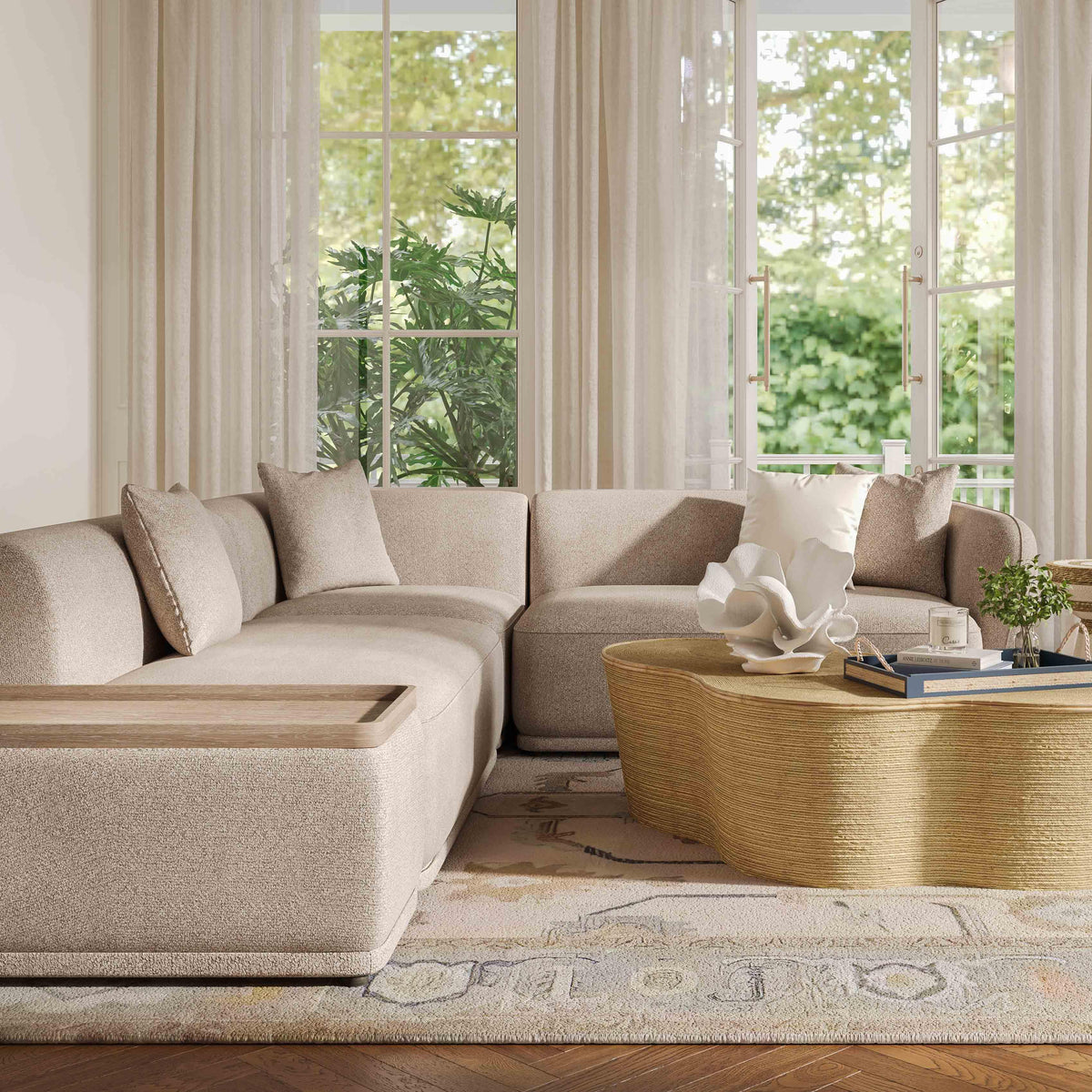 Sylvie Cream Boucle 4-Piece Left Chaise Sectional