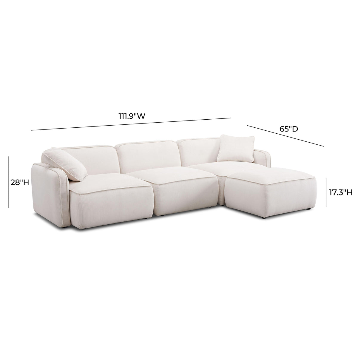 Travie White Sand Performance Corduroy Velvet 4-Piece Modular Sectional