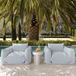Saint Tropez Pearl and Blue Striped Stuffed Outdoor Armchair - UK