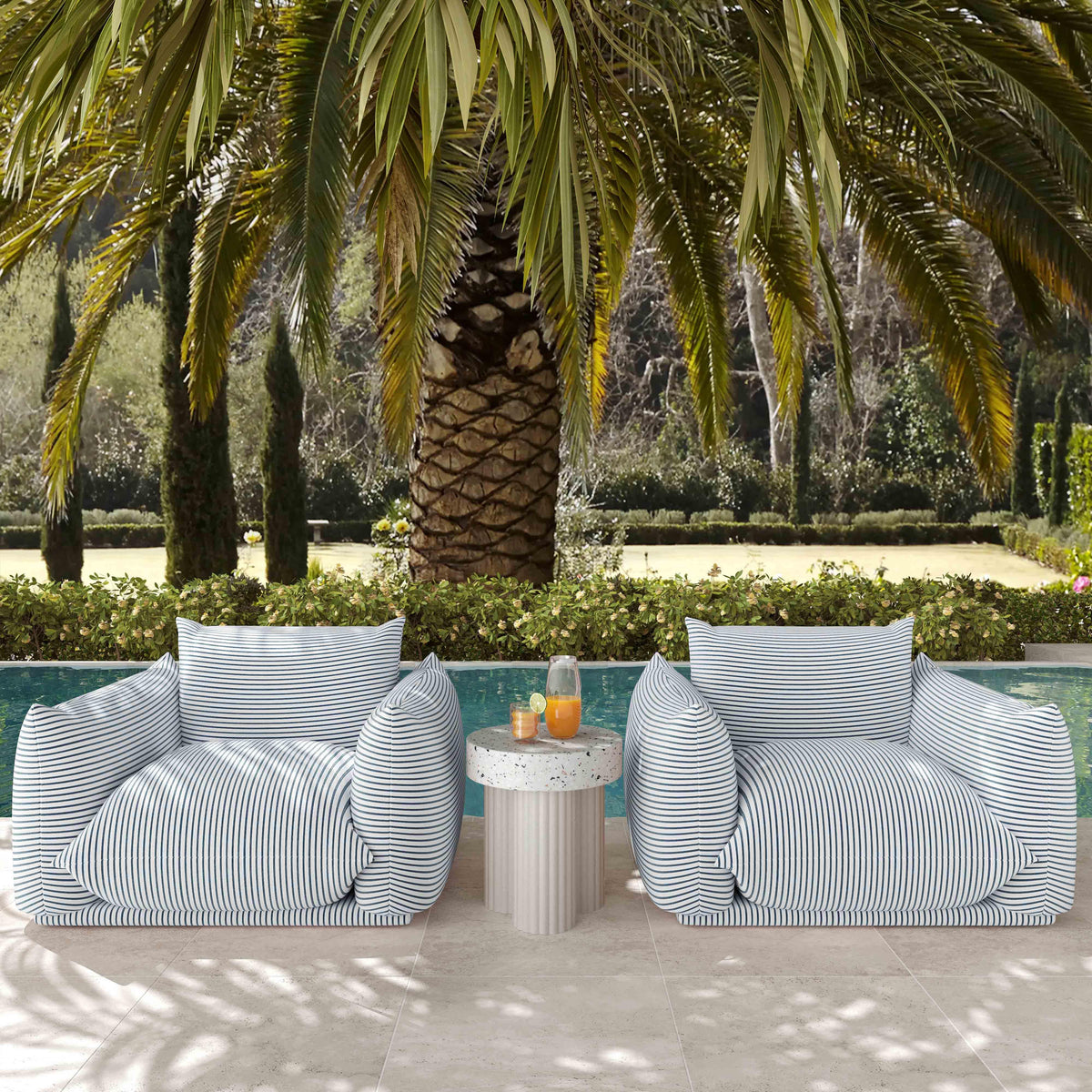 Saint Tropez Pearl and Blue Striped Stuffed Outdoor Armchair - UK