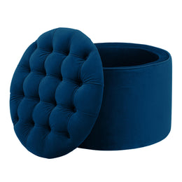 Queen Navy Velvet Storage Ottoman - UK