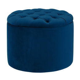 Queen Navy Velvet Storage Ottoman