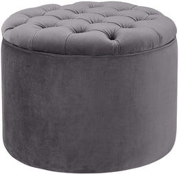 Queen Grey Velvet Storage Ottoman - UK