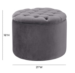 Queen Grey Velvet Storage Ottoman - UK