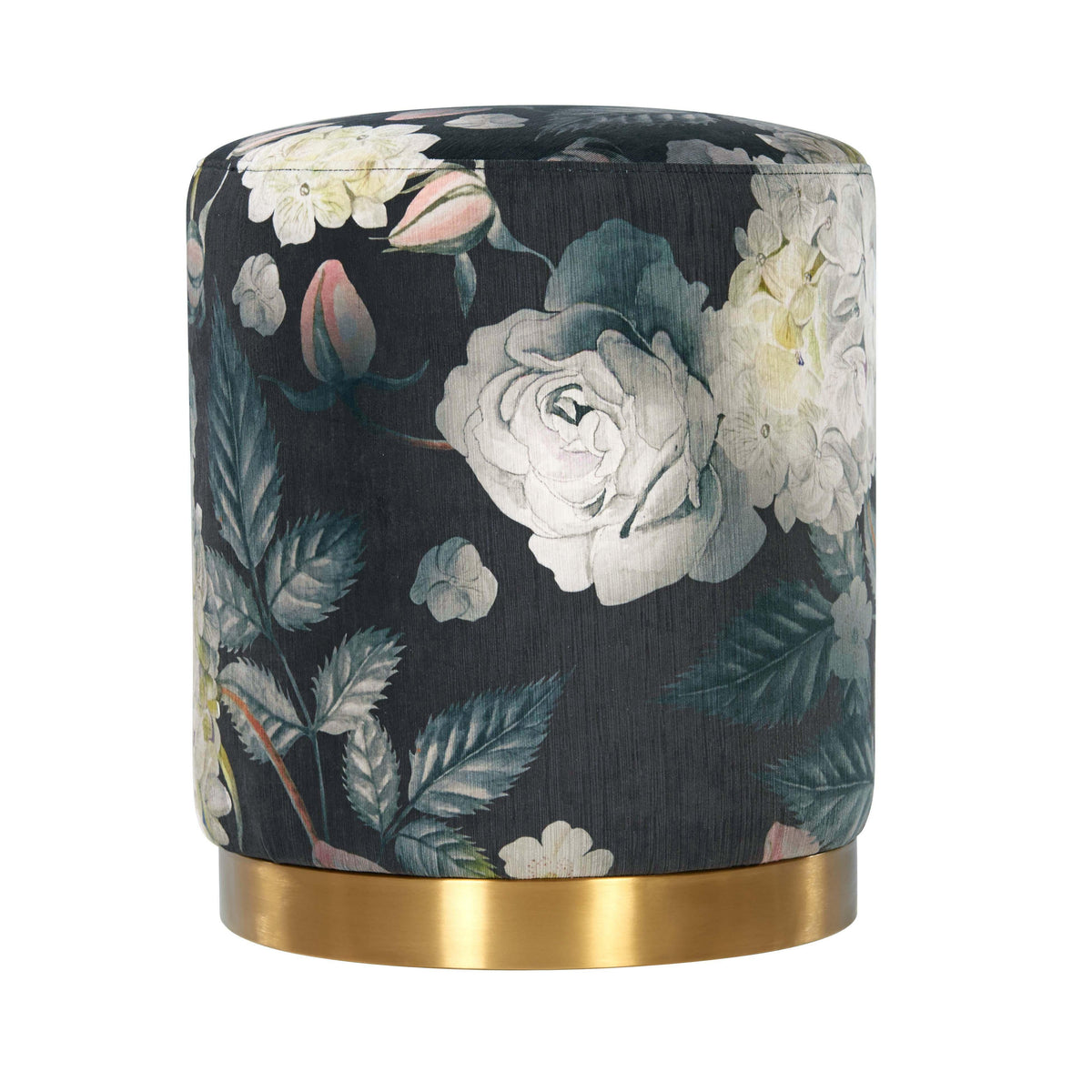 Opal Floral Velvet Ottoman with Gold Base - UK