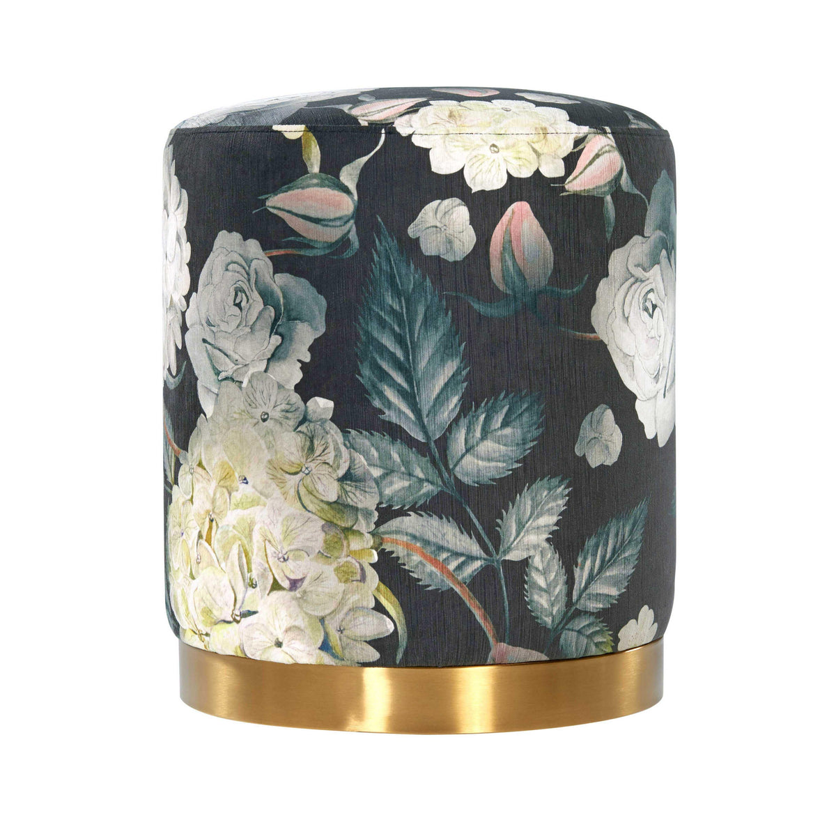 Opal Floral Velvet Ottoman with Gold Base - UK