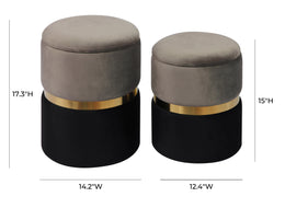Gigi Grey Velvet Storage Ottomans - Set of 2