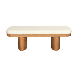 Ollie White Boucle Wooden Bench - UK