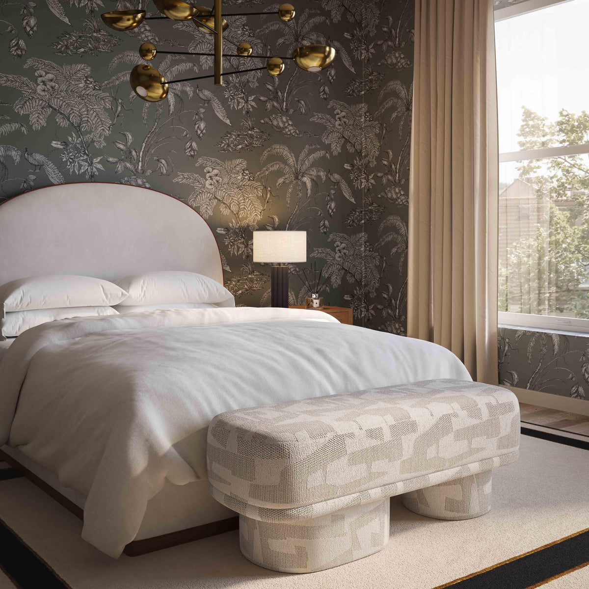 Lena Cream Jacquard Bench