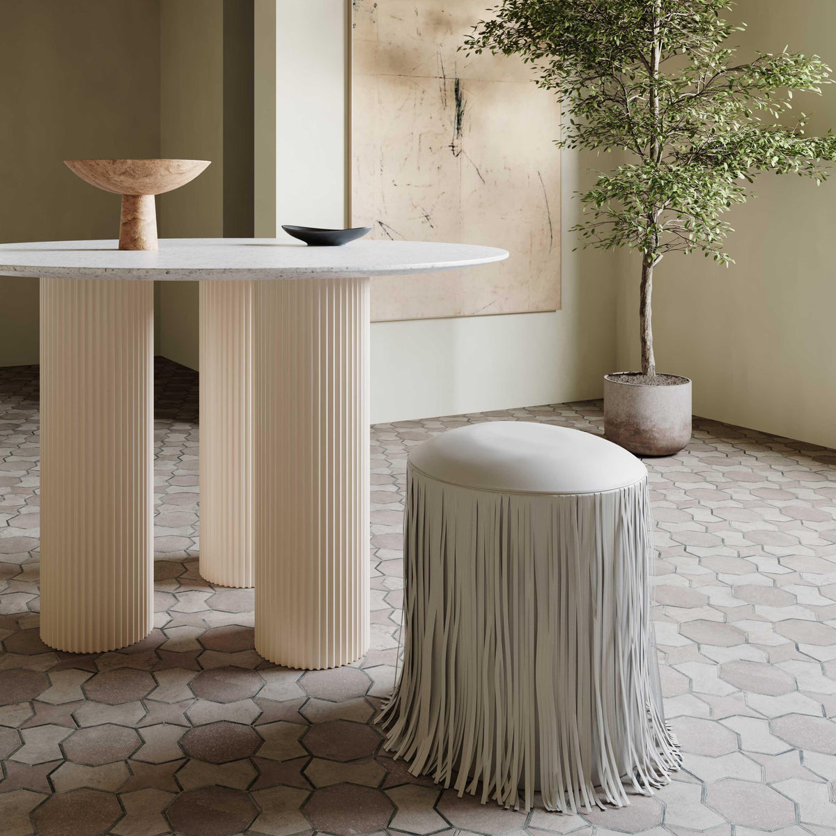 Shag Me Grey Performance Vegan Leather Ottoman