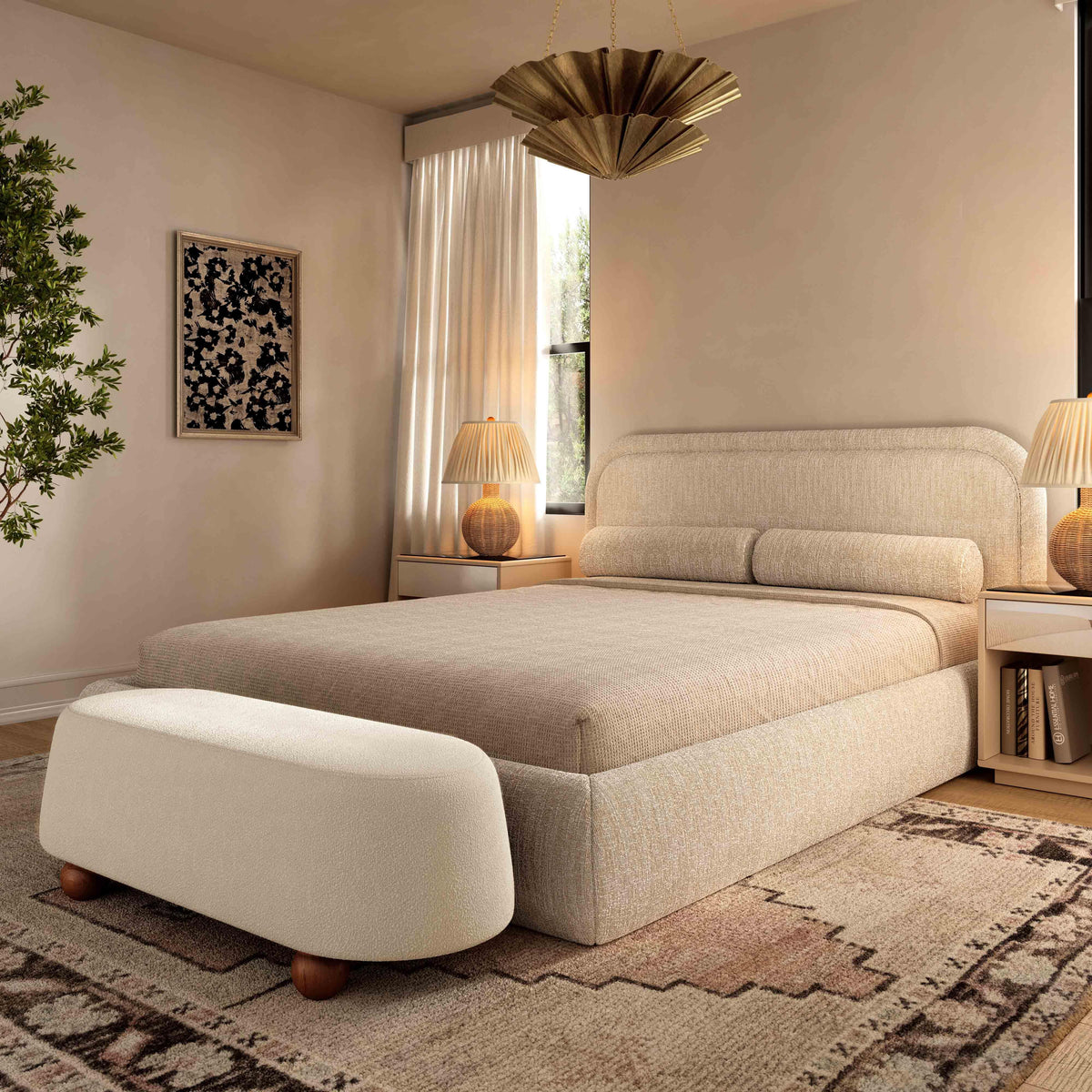 Jaine Cream Boucle Large Ottoman