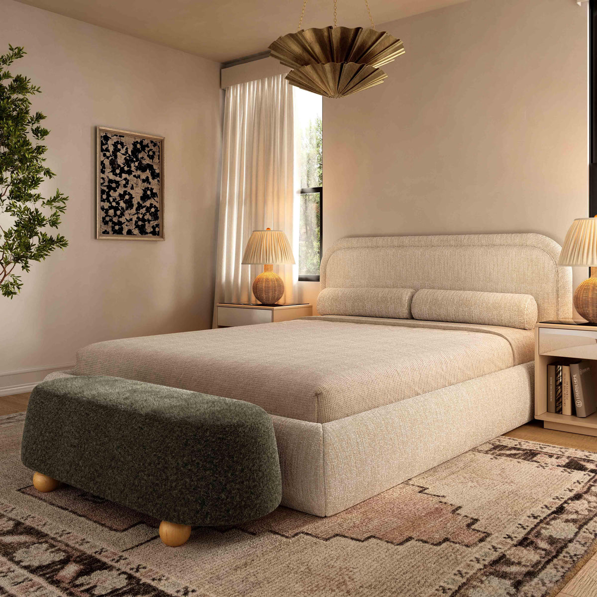 Jaine Forest Green Loose Mohair Large Ottoman