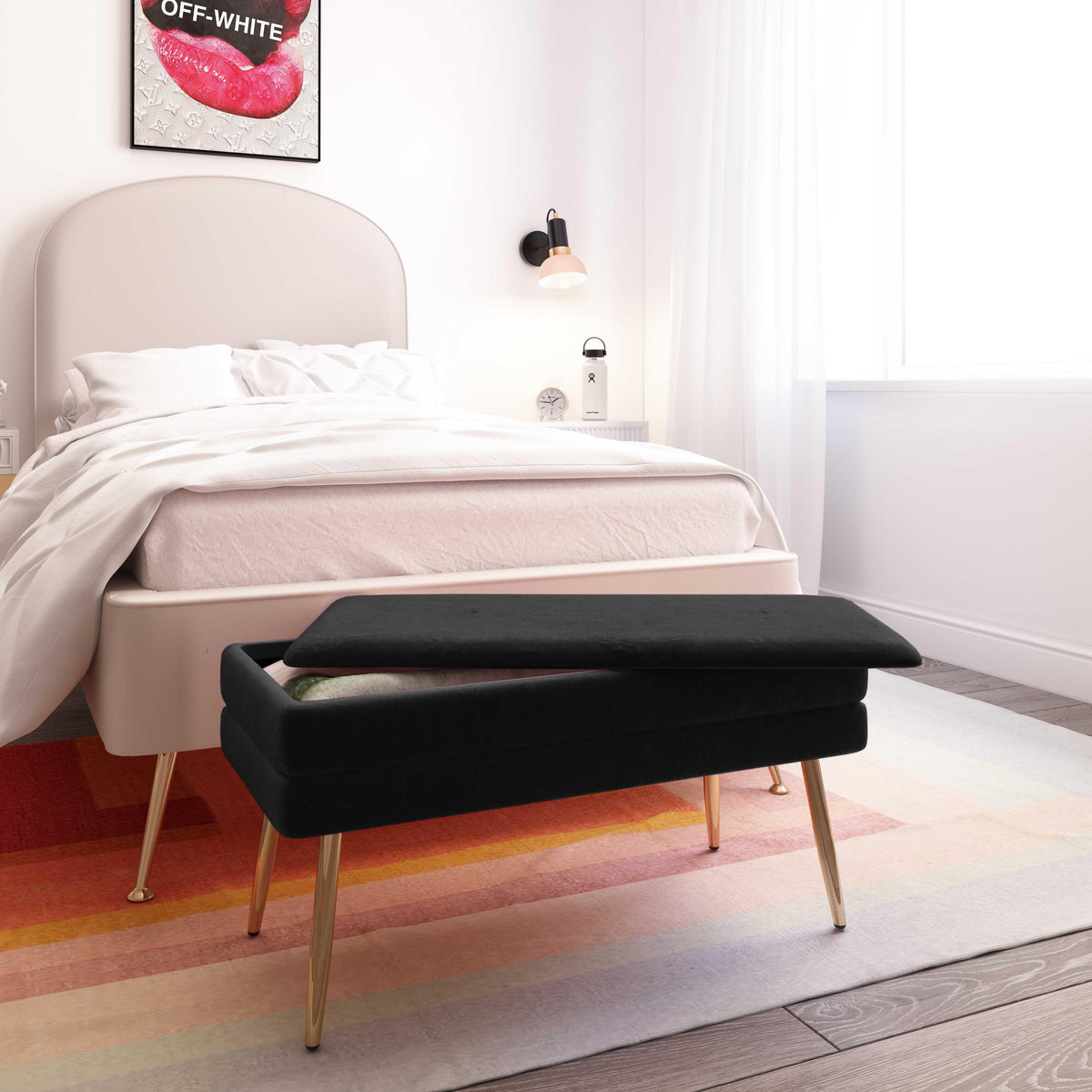 Ziva Black Velvet Storage Bench