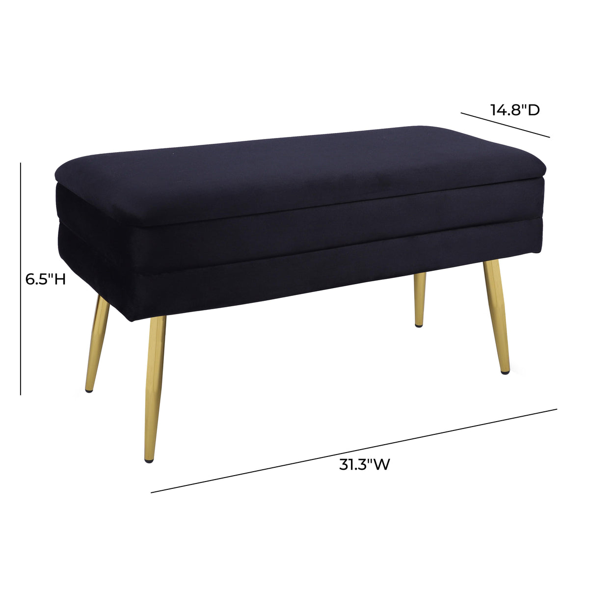 Ziva Black Velvet Storage Bench