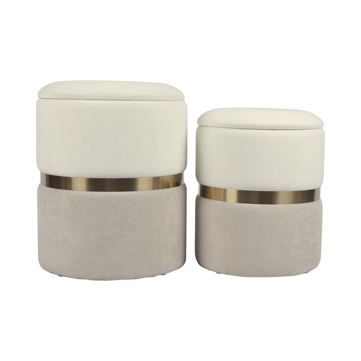 Gigi Cream and Tan Chenille Storage Ottoman - Set of 2