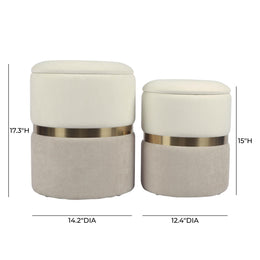 Gigi Cream and Tan Chenille Storage Ottoman - Set of 2